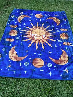 Korea Mink Vintage Celestial Sun Moon Stars Planets Blanket 90 X 77  USA Thick  • $99.99