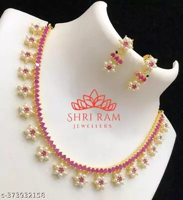 Indian Bollywood Gold Plated Ruby Red Pearl Choker Necklace Jewelry Set A2 • $21.22