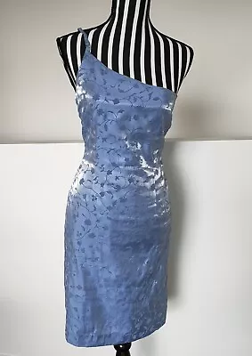 Vintage Y2k Asymmetrical Blue Velvet Floral Patterned Dress Women's Size M Slits • $29.90