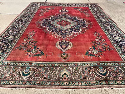 9x12 ANTIQUE HANDMADE ORIENTAL RUG HAND-KNOTTED Old Muted Red Blue VINTAGE 10x12 • $1295