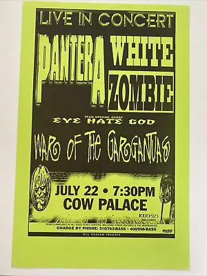 White Zombie Pantera Original Concert Poster Cow Palace San Francisco 1990’s • $102.77