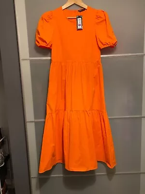 Marks And Spencer Orange Summer Midaxi Dress Size 8 Regular • £13