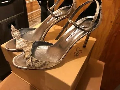 Manolo Blahnik Silver Rhinestone Leather Sandals 39.5 • $200