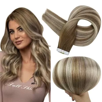  Ombre Tape In Hair Extensions Human Hair Blonde Seamless Tape 12 Inch #6T60P6 • $34.76