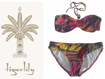 Bnwt Tigerlily Women’s Rainbow Palms  Bandeau Bikini Size 14 Rrp $199.95 • $26.99