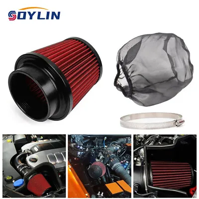 Red 4  100mm Inlet Car Truck Air Intake Cone Dry Air Filter W/ Filter Sock Cover • $22.99