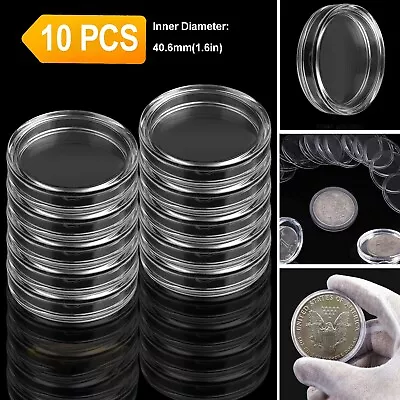 10 Pcs Coin Holder Clear Round Capsules 40.6mm For 2oz Coin Silver Round Storage • $8.59