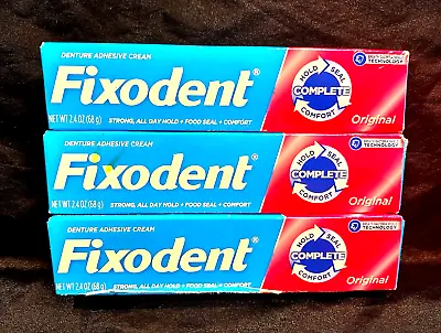 FIXODENT COMPLETE ORIGINAL DENTURE ADHESIVE CREAM HOLDSEALCOMFORT 3-2.4ozTUBES • $12.79