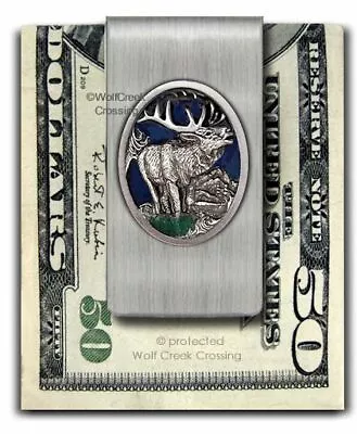 ELK HUNTERS STAINLESS STEEL MONEY CLIP SPORTSMAN DEER MOOSE HUNT - FREE SHIP Sm' • $20.97