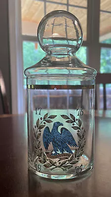 Vintage Glass Apothecary Candy Jar 1776-1976 Bicentennial Blue Eagle24K Gold • $18