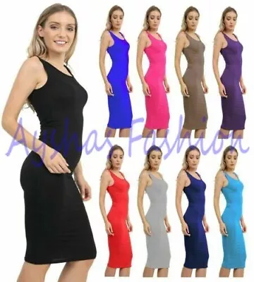 Womens Sleeveless Vest Midi Mini Bodycon Ladies Summer Casual Dress UK Plus 8-26 • £10.89