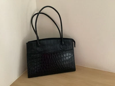 £9 • Buy Black Osprey Leather Crocodile Grab/shoulder Handbag