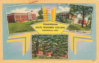 State Teachers College Multi View Framingham MA Mass 1949 Linen VTG P106 • $3.91