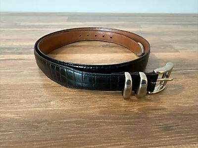 Men’s Allen Edmonds Crocodile Print Leather Lined USA Made Belt 38 Black Silver • $49.99