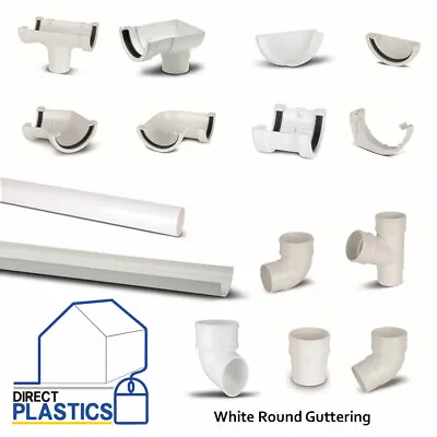 Half Round Guttering Gutter PVC | White | Downpipes Drain Pipe | Unions | Clips • £3.18