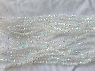 Joblot 10 Strings (1000 Beads) 4mm Clear Full AB  Bicone Crystal Beads New Item • £7.99