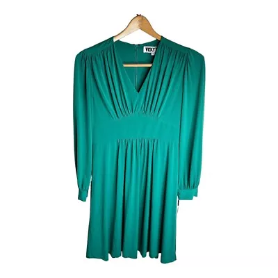 Vicky Tiel Long Sleeve Dress New With Tag Size Large Kelly Green V-neck Ruched • $18