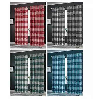 £5.95 • Buy Blackout Eyelet Curtains Check Geo Black Out Thermal Ring Top Print Pair