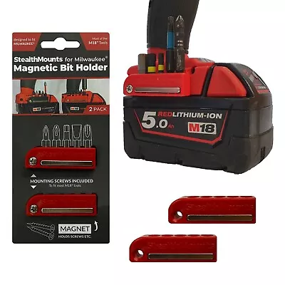 StealthMounts Red Magnetic Bit Holder For Milwaukee M18 Powertools (2-Pack) • £15.99