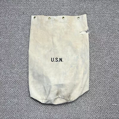 Vintage USN Duffle Bag White Cotton Canvas Stenciled Ruck Sack Holes Flaws • $14.97