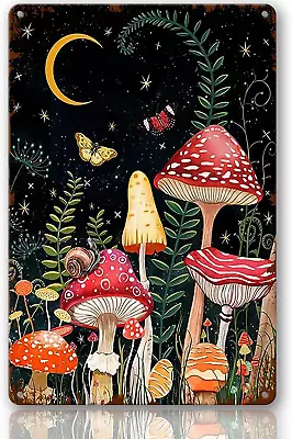 Vintage Mushroom Sign Mushroom Metal Sign Mushroom Wall Decor For Home Bedroom B • $12.60