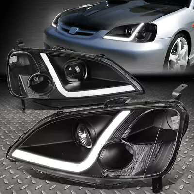 [led Drl]for 01-03 Honda Civic Coupe/sedan Black Clear Projector Headlight Lamps • $150.99