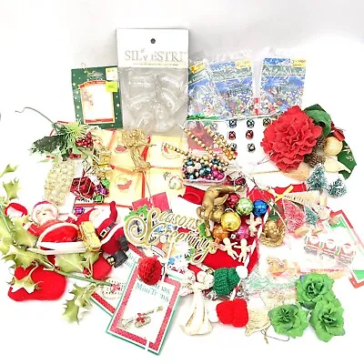 Huge Vintage Christmas Crafters Lot Miniatures Flocked Santa Mercury Beads Picks • $55