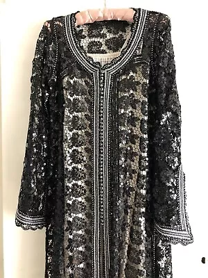 Stunning Ladies Black/Silver Two-piece Sequinned Net & Satin Moroccan Kaftan • $186.49