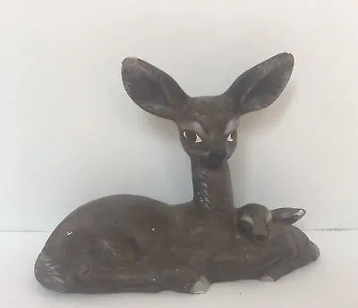 Mom Deer And Baby Ceramic Statue Brown Vintage 70's • $14.97