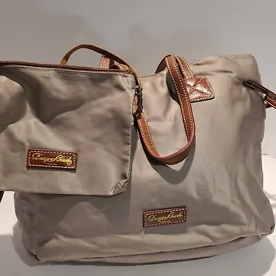 Dooney & Bourke Victoria Tote Grey Nylon Brown Leather Trim Shoulder Bag Vintage • $32