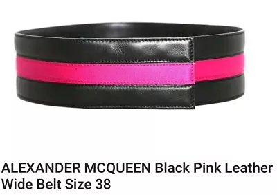 ALEXANDER MCQUEEN Black Pink Leather Wide Belt Size 38 • $280