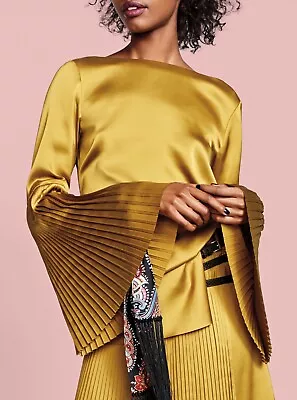 Banana Republic X Olivia Palermo Gold Lichen Pleated Bell Sleeve Top Sz XS • £33.75