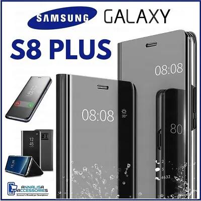For SAMSUNG GALAXY S8 PLUS + CLEAR VIEW FLIP CASE SMART BOOK MIRROR LUXURY COVER • $15.29