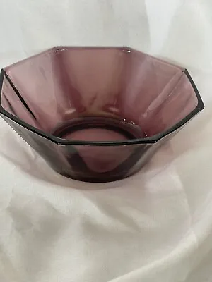 Vintage Hazel Atlas Amethyst Moroccan Octagon Amethyst Purple Glass Bowl 4 3/4  • $8