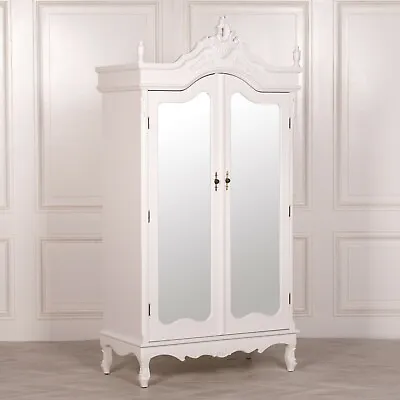 French Style Chateau Style Chic White Mirrored Double Armoire Wardrobe • £800