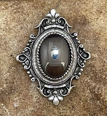 $29.99 • Buy Vintage Brooch Black Glass Mirror Cabochon Signed Sarah Jewelry Pin Victorian