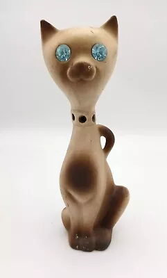 Vintage Roselane Siamese Cat Figurine Aqua Blue Jeweled  Eyes USA California • $21.95