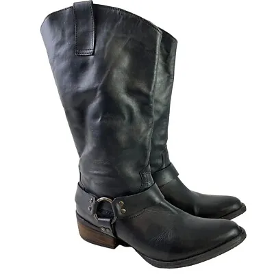 Gabriella Rocha Black Harness Womens Western Real Leather Chunky Heel Boots 10 • $41.39
