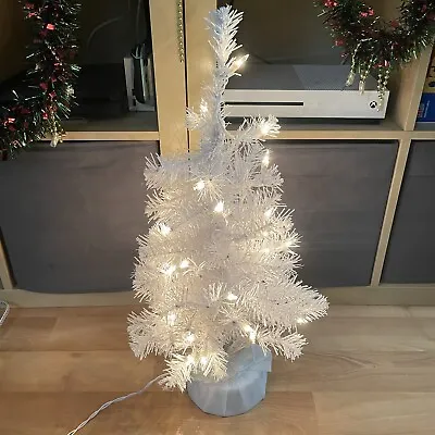 2 Feet White Pre Lit Christmas Tree Small Tabletop Artificial Covered Base • $21.95
