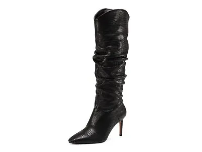 Vince Camuto Armonda Black Leather Pointed Toe Knee HIgh Heel Dress Boot • $49.95