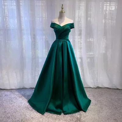 Vintage Off The Shoulder Evening Dresses Satin Dress Formal Wedding Maxi Dress • $106.63