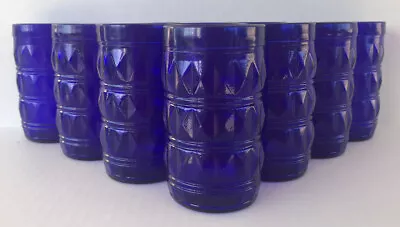 Vintage Cobalt Blue Glass Tumblers Canning Jars Francesinho Brazil Set Of 10 • $60