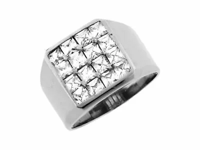 10k Or 14k White Gold Square White CZ Checkerboard Simple Elegant Mens Ring • $529.99