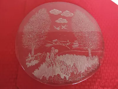 Vintage Mikasa 14   Clear Etched Glass TRAY CAKE  Mother HOLDING HAND DAUGHTER • $16.99