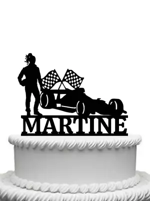 Personalised F1 Formula 1 Car & Lady Driver Racing Acrylic Cake Topper Any Name • £9.99