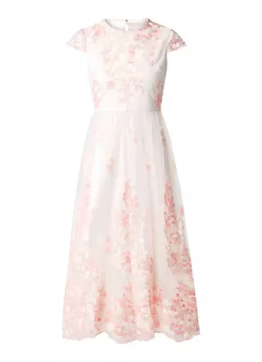 TED BAKER Sheer Floral Lace Fit&flare Full Skirt Midi Dress Wedding Party 2 10 S • £149.99