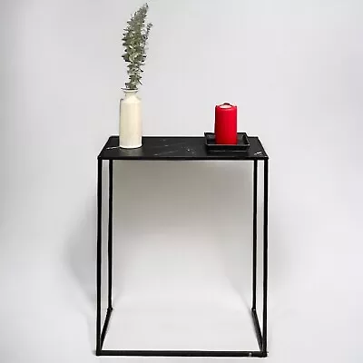 Black Marble Console Table Black Metal Frame With Shelf Side Table Bookshelf • £35.99