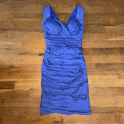 Nicole Miller Royal Blue Ruched Gathered Wide Band Straps Cocktail Dress Size 0 • $9.99