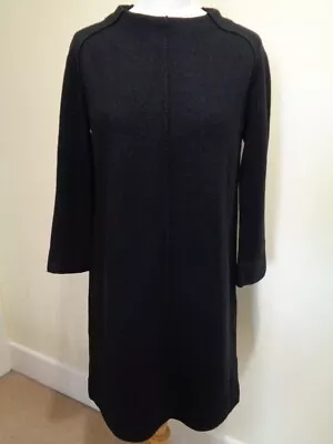 Marc Cain Black Wool Dress With Tack Stitch Detail And Pockets - Size 12 (n.3) • £65