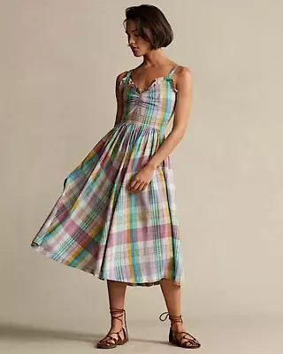 Polo Ralph Lauren Women Multi Cotton Madras Midi Dress Size 12 NWT 248$ • $65